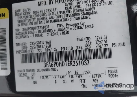 2014 Ford Fusion Se z USA, uszkodzony, nr VIN 3FA6P0HD1ER251037